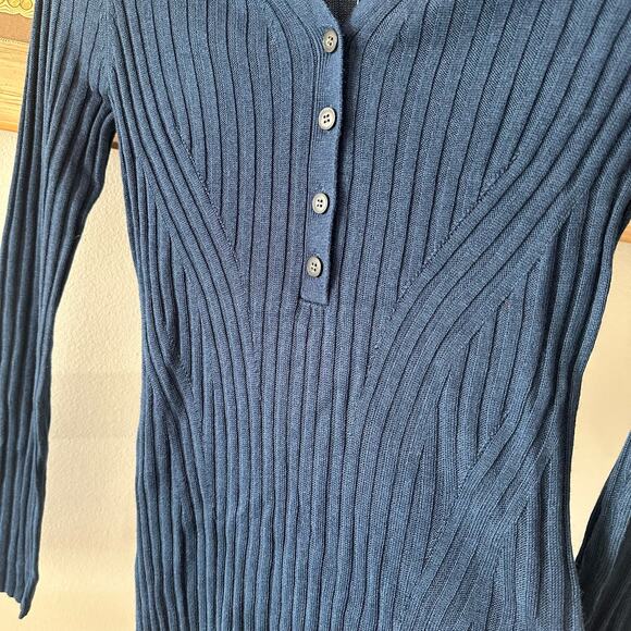 Naadam Navy Ribbed Open Neck Polo - Picture 7 of 9